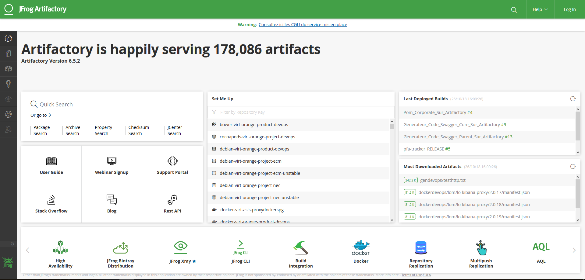 JFrog Artifactory UI